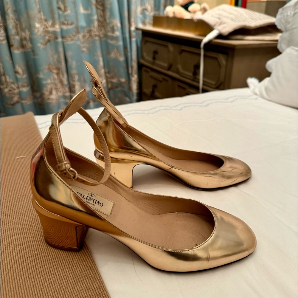Valentino Gold Heels with Ankle Strap